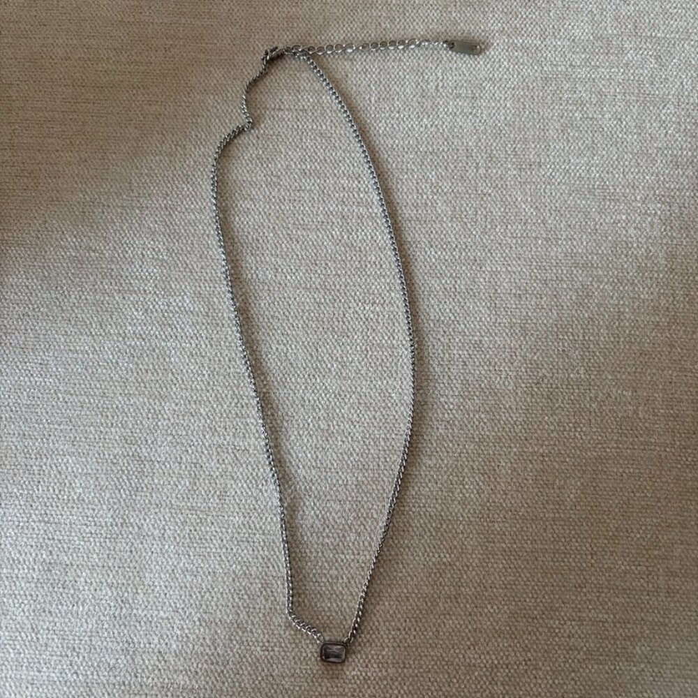 NEW Light Grey Emerald Cut Curb Chain Bezel Necklace